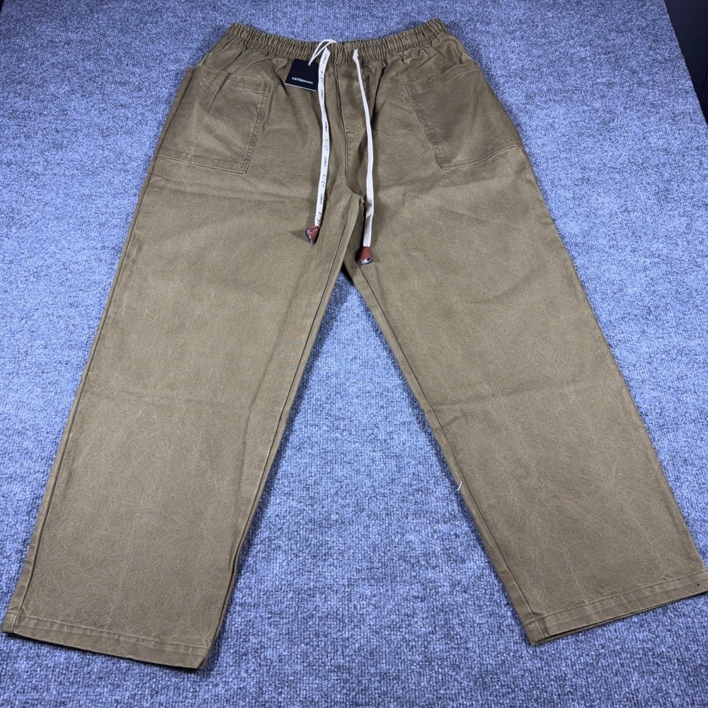 Kidoriman Mens XL Wide Leg Drawstring Pants Olive Brown Japanese Streetwear NWT